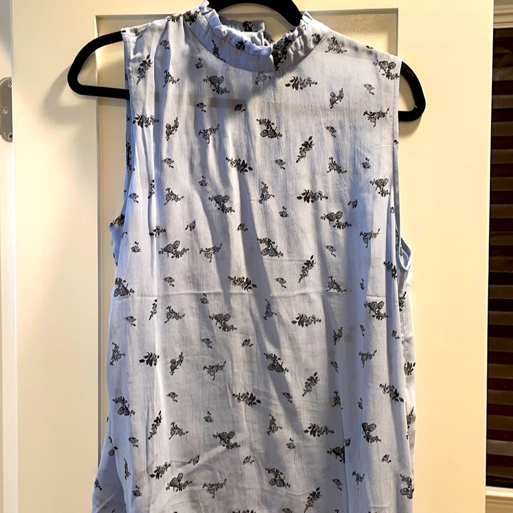Ganni sleeveless sheer floral mock neck blouse